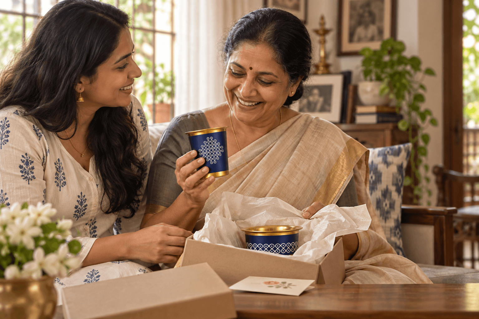 Gifts and keepsakes arranged as a story-led set